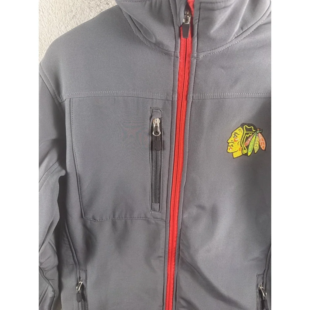 Chicago Blackhawks Jacket Mens Small Gray Red NHL Hockey Full Zip Softshell‎